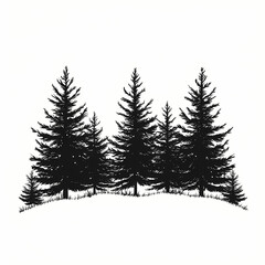 Fototapeta premium Winter forest silhouettes of fir trees and spruces with wood tree background.