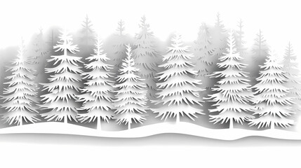 Obraz premium Winter forest silhouettes of fir trees and spruces with wood tree background.