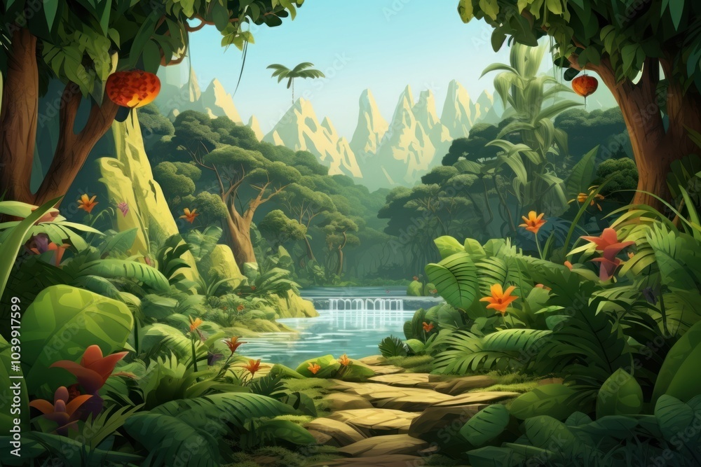 Wall mural Forest rainforest landscape outdoors.