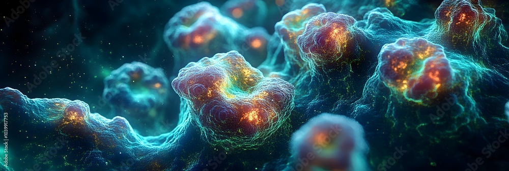 Leinwandbilder captivating abstract image showcasing a dynamic swirl of vibrant,glowing fractal particles in a futu