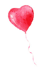 Red balloon in shape of heart. Vector watercolor illustration