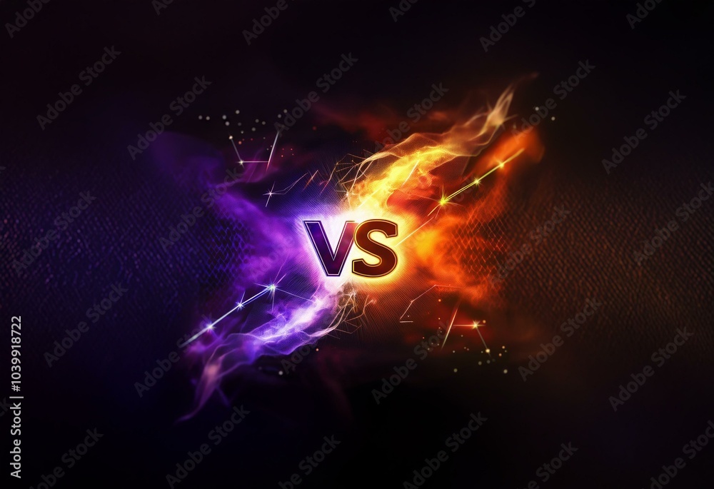 Poster a dark background with glowing purple and orange abstract shapes around a bold 