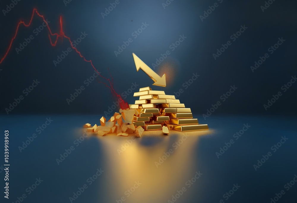 Aufkleber A gold pyramid with a red graph dropping behind it and a gold arrow pointing downward.