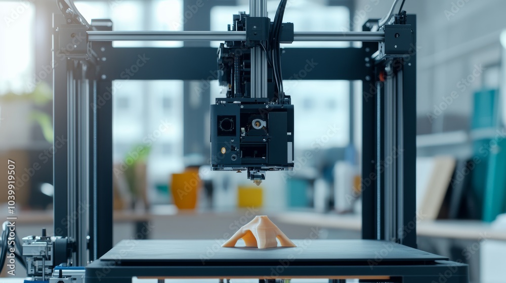 Aufkleber A high-definition 3D printer with a partially completed model, clean workspace with minimalistic setup, Innovative style