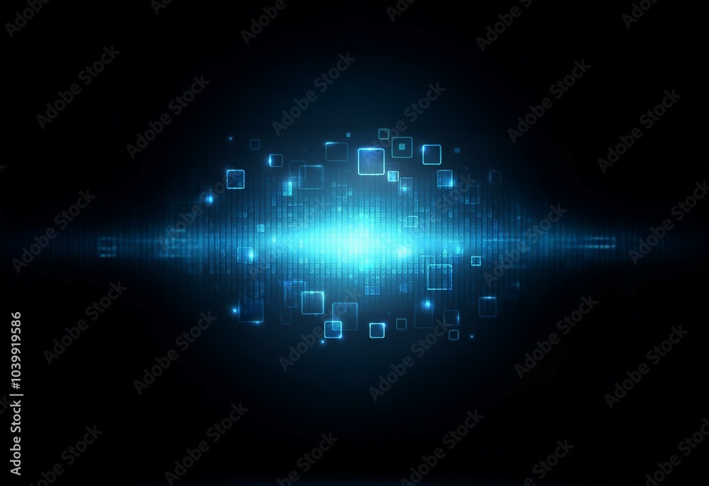 Aufkleber abstract digital background with glowing blue squares and a blurred line of code.