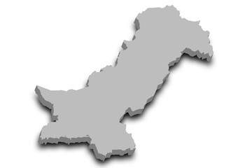 3d Map of Pakistan country with color. pak, PK, Islamic republic of Pakistan