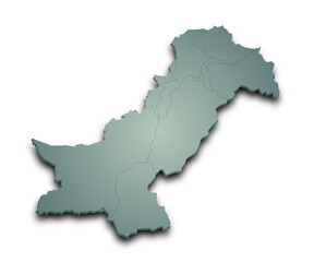3d Map of Pakistan country with color. pak, PK, Islamic republic of Pakistan