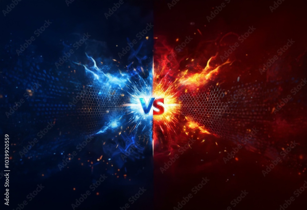 Aufkleber Abstract background with a blue and red color scheme, centered on a glowing 