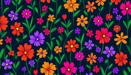 Illustration of cartoon flower and leaf wallpaper, with bright colors and an abstract style