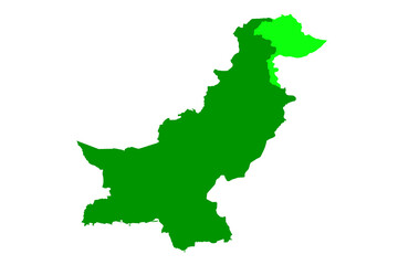 Islamic republic of pakistan map. light green colour region Pakistan occupied kashmir also known as POK map. A disputed area between India and Pakistan.