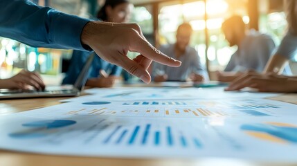 Close-up of Hands Pointing at Printed Business Chart During Team Discussion