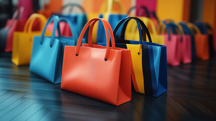 shopping bags, showcasing bold colors stores