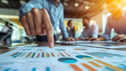 Naklejka premium Collaborative Business Data Analysis and Strategy Discussion on Desktop Chart