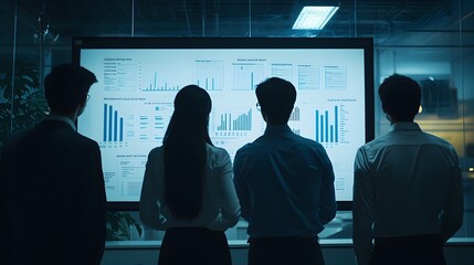 Collaborative Team Brainstorming on Business Strategy and Financial Data Visualization