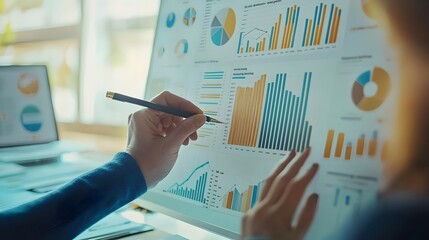 Business Team Collaborating on Financial Data Visualizations and Strategy on Whiteboard