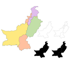 Pakistan country map sets without Jammu and Kashmir region, illustration version, pak, Pakistan maps