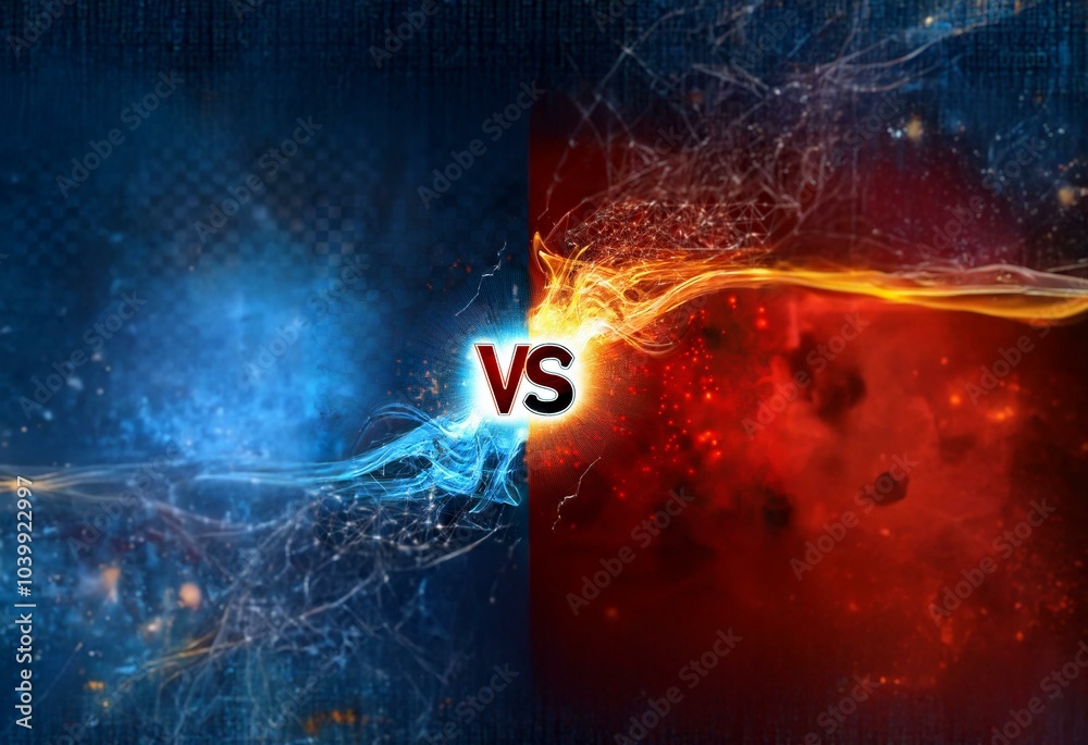 Poster a blue and red abstract background with the letters vs in the center. the blue side is cold and the 