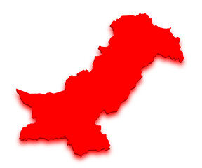 glowing red solid of the map Pakistan. An abstract image for a geographical design, pak, pk , Islamic republic of Pakistan
