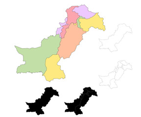 Pakistan country map sets with Jammu and Kashmir region, illustration version, pak, Pakistan maps