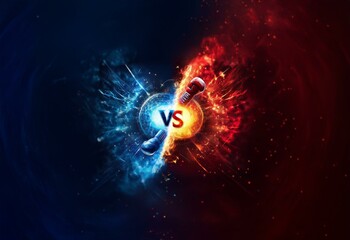 A digital illustration of two opposing forces represented by boxing gloves, one engulfed in blue flames and the other in red.