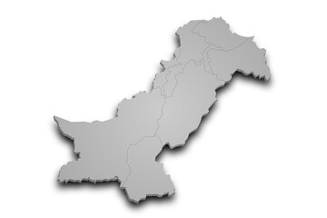 3d Map of Pakistan country with color. pak, PK, Islamic republic of Pakistan
