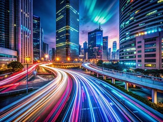 Fototapeta premium Digital Transformation Data Streaming Visuals in Urban Exploration Photography with Black Background