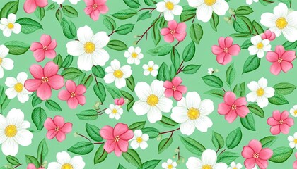Illustration of cartoon flower and leaf wallpaper, with bright colors and an abstract style