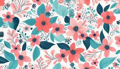 Illustration of cartoon flower and leaf wallpaper, with bright colors and an abstract style