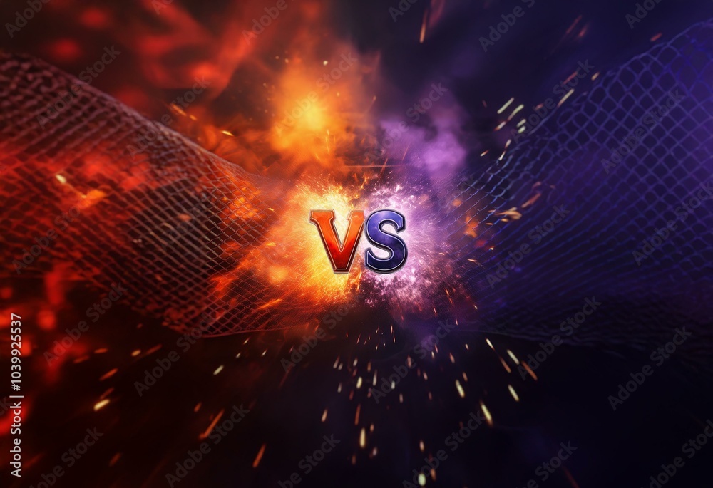 Aufkleber Clashing flames and smoke with sparks create a dynamic versus design.