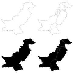 Pakistan country map sets with Jammu and Kashmir region, illustration version, pak, Pakistan maps