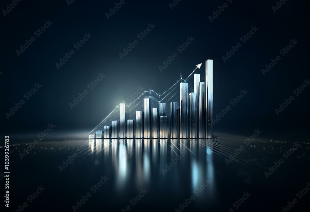 Poster A chrome bar graph with an upward arrow, reflecting on a dark, reflective surface.