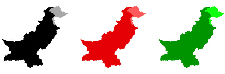 Pakistan map sets with three colours red, green and black