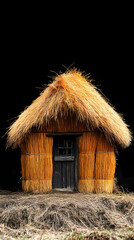 Straw house on a black background