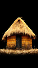 Straw house on a black background
