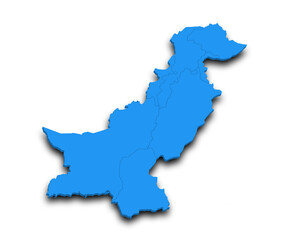  Pakistan country 3d map with color. pak, PK, Islamic republic of Pakistan