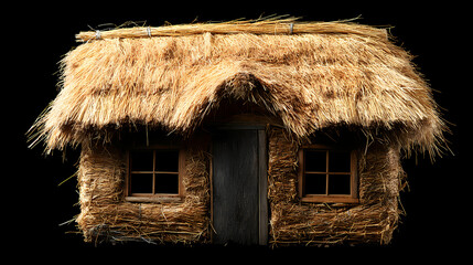 Straw house on a black background