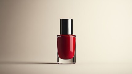 Bottle of red nail polish on a solid white background