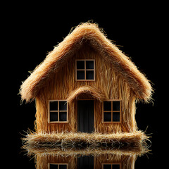 Straw house on a black background