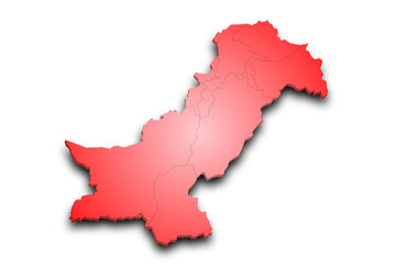 3d Map of Pakistan country with color. pak, PK, Islamic republic of Pakistan