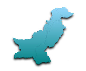  Pakistan country 3d map with color. pak, PK, Islamic republic of Pakistan