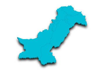 3d Map of Pakistan country with color. pak, PK, Islamic republic of Pakistan