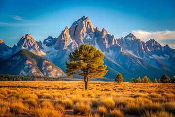 Obraz premium Dramatic Mountains in Grand Teton National Park - Captivating Minimalist Landscape Photography