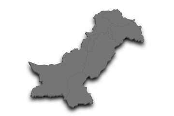 3d Map of Pakistan country with color. pak, PK, Islamic republic of Pakistan