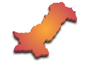 3d Map of Pakistan country with color. pak, PK, Islamic republic of Pakistan