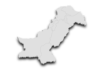 3d Map of Pakistan country with color. pak, PK, Islamic republic of Pakistan