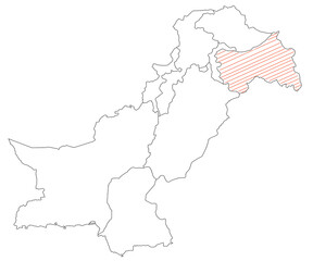 Pakistan map. Pakistan claimed  but not controlled kashmir. A disputed area between India and Pakistan