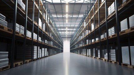 Fototapeta premium Spacious Warehouse with Organized Shelving Units