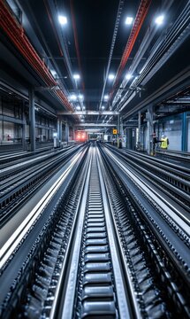 Industrial facility with multiple parallel tracks.