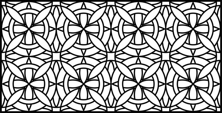 Seamless Floral Geometric Background for CNC Laser Cutting, Bold Symmetrical Design with Frame Variations, High-Quality Vector Illustration, Editable and Scalable EPS File.