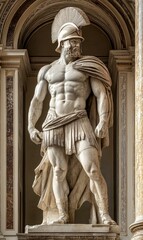 Obraz premium Muscular Roman soldier statue in an archway.
